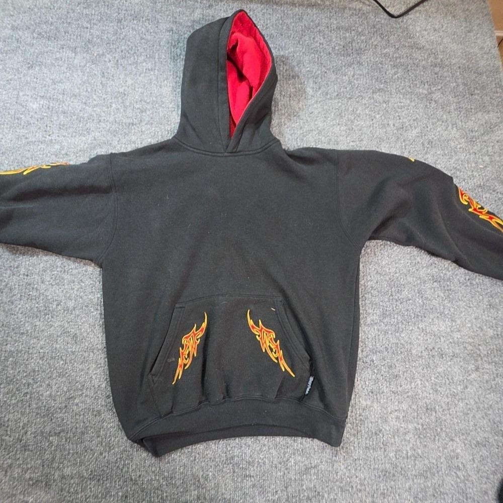 Silver Point Hoodie Youth Medium Black Pullover Fleece Flame Sleeve Graphic